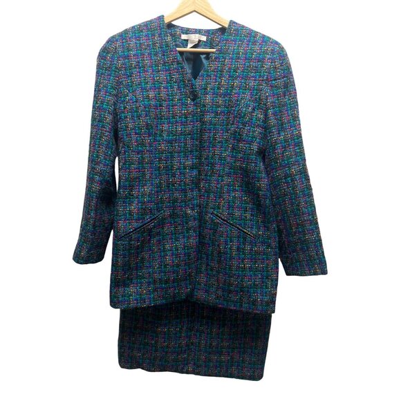 The Limited Vintage 90's Teal Tweed 2 Piece Skirt Suit - Picture 2 of 9